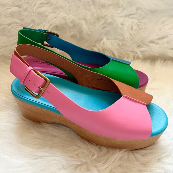 New! CHARLOTTE STONE Cedric Colorblock Platform Sandals Clogs in Cabana - Picture 12 of 16